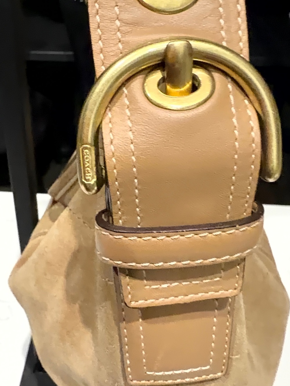 Coach Suede Hobo Bag in Light Tan with Gold Hardware - Picture 5 of 11